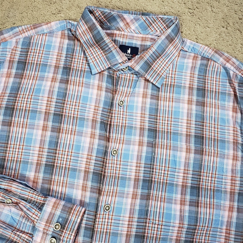 Johnnie-O Shirt Mens XL Blue Enix Wake Plaid Cotton Long Sleeve Preppy Everyday